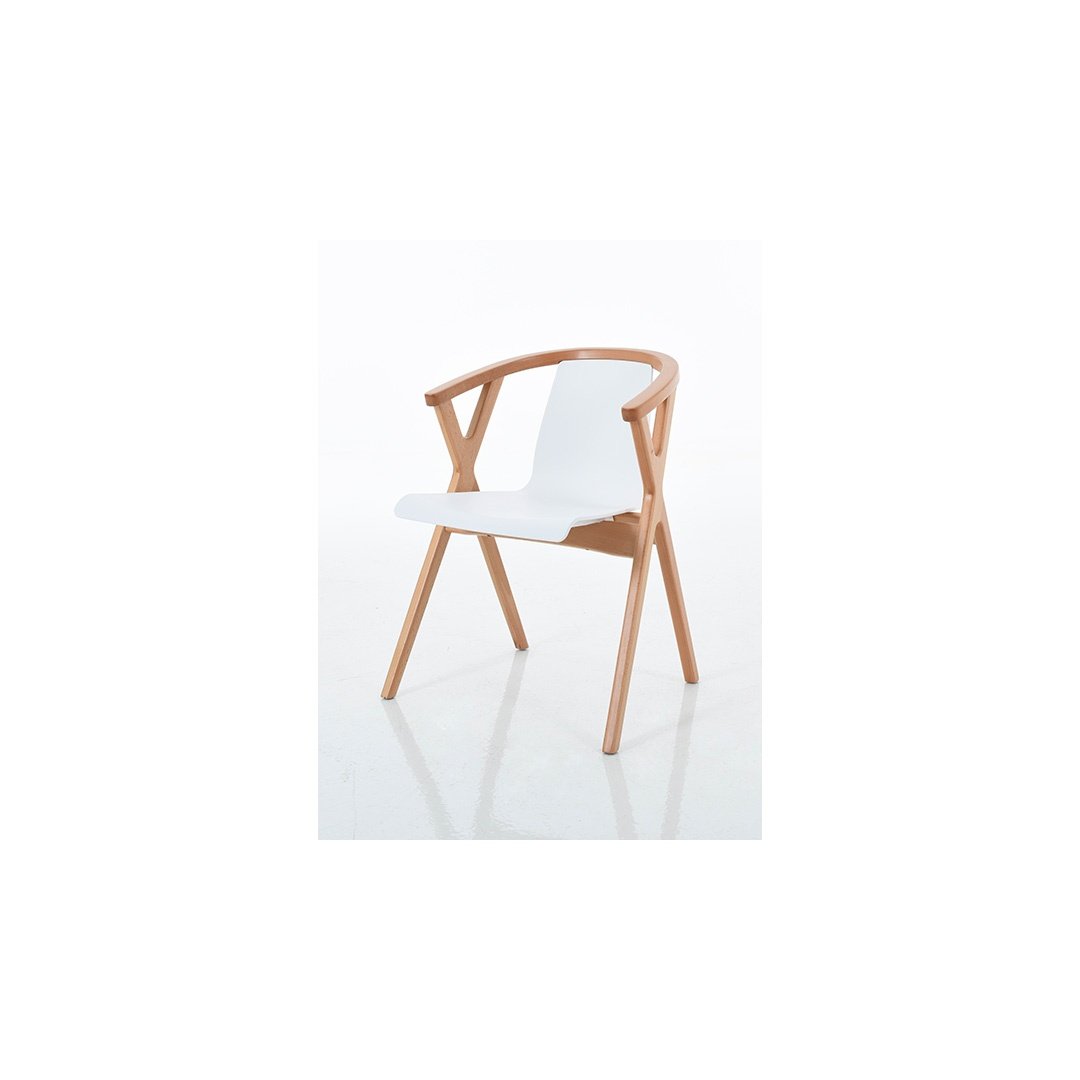 Scandinavian Wooden Dining Chair with Curved Armrest