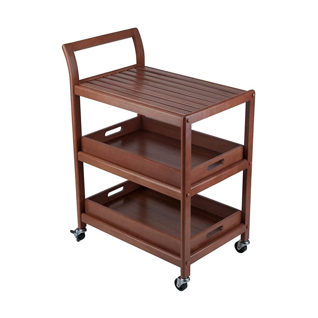 Premium Wooden Three-Tier Service Trolley