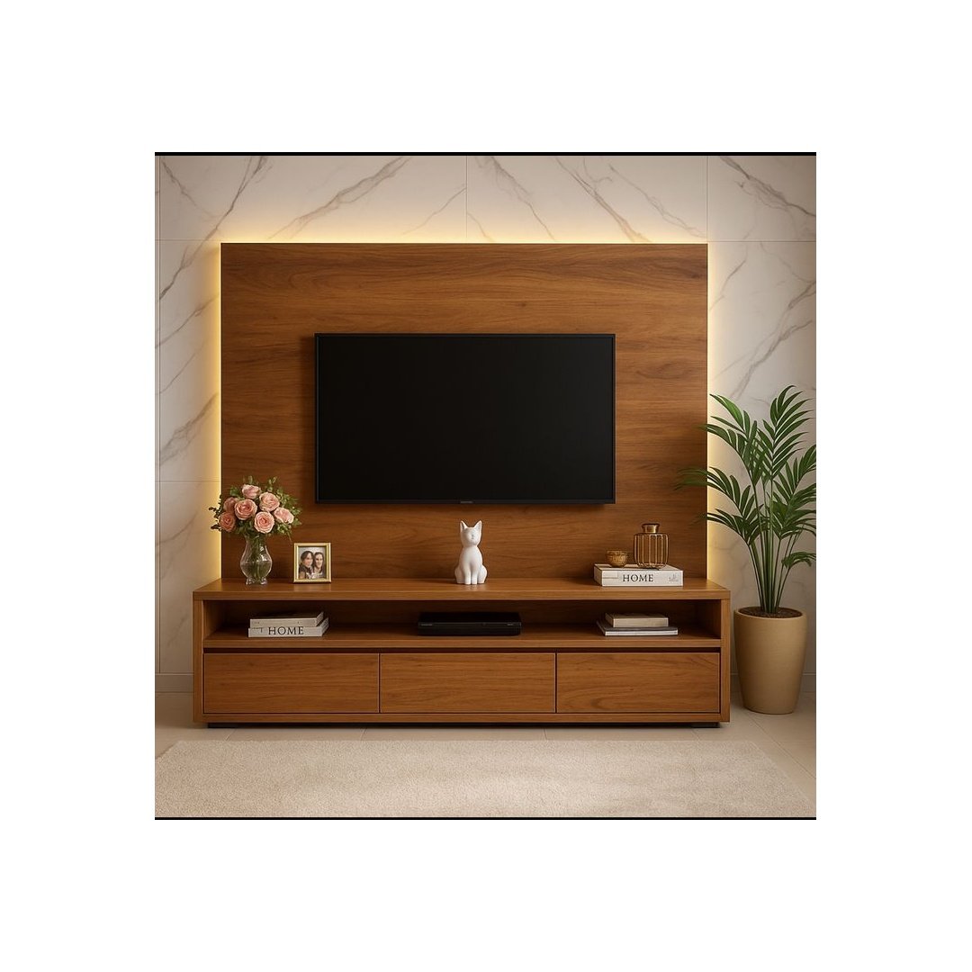 Contemporary Wooden TV Unit with Back Panel