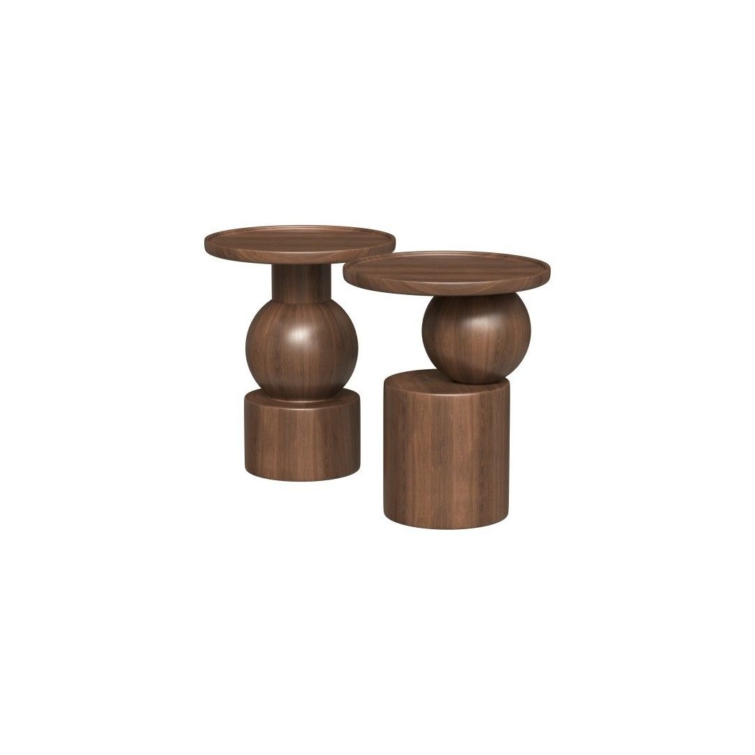 Modern Sculptural Wooden Side Table Set