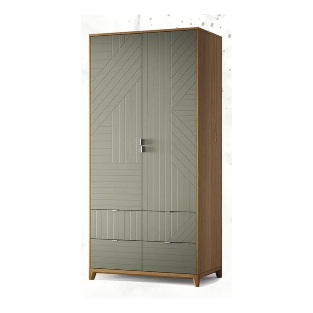 Modern Two-Door Wardrobe – Sage Green Finish