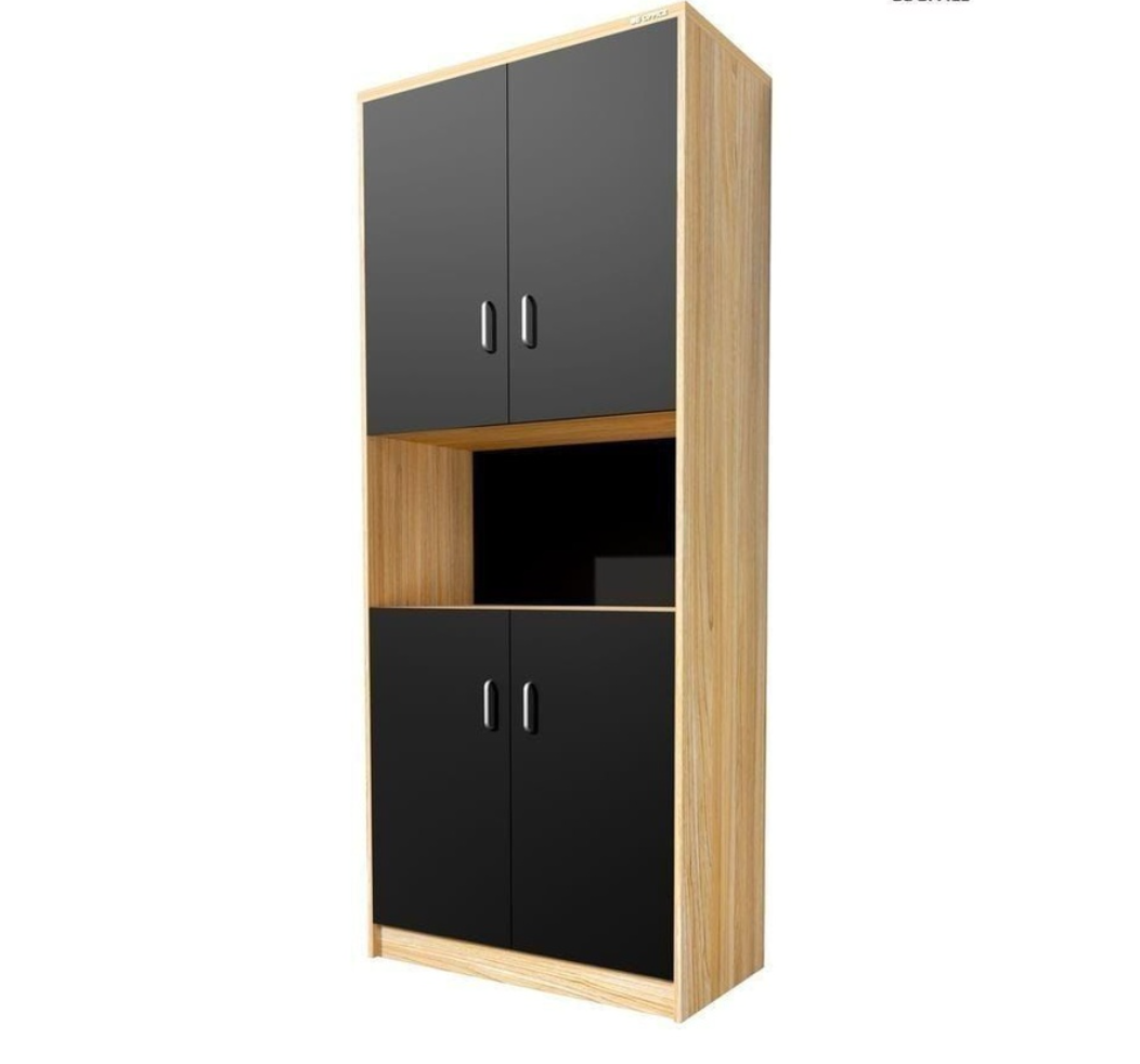 Modern Office Storage Cabinet – Black & Oak Finish