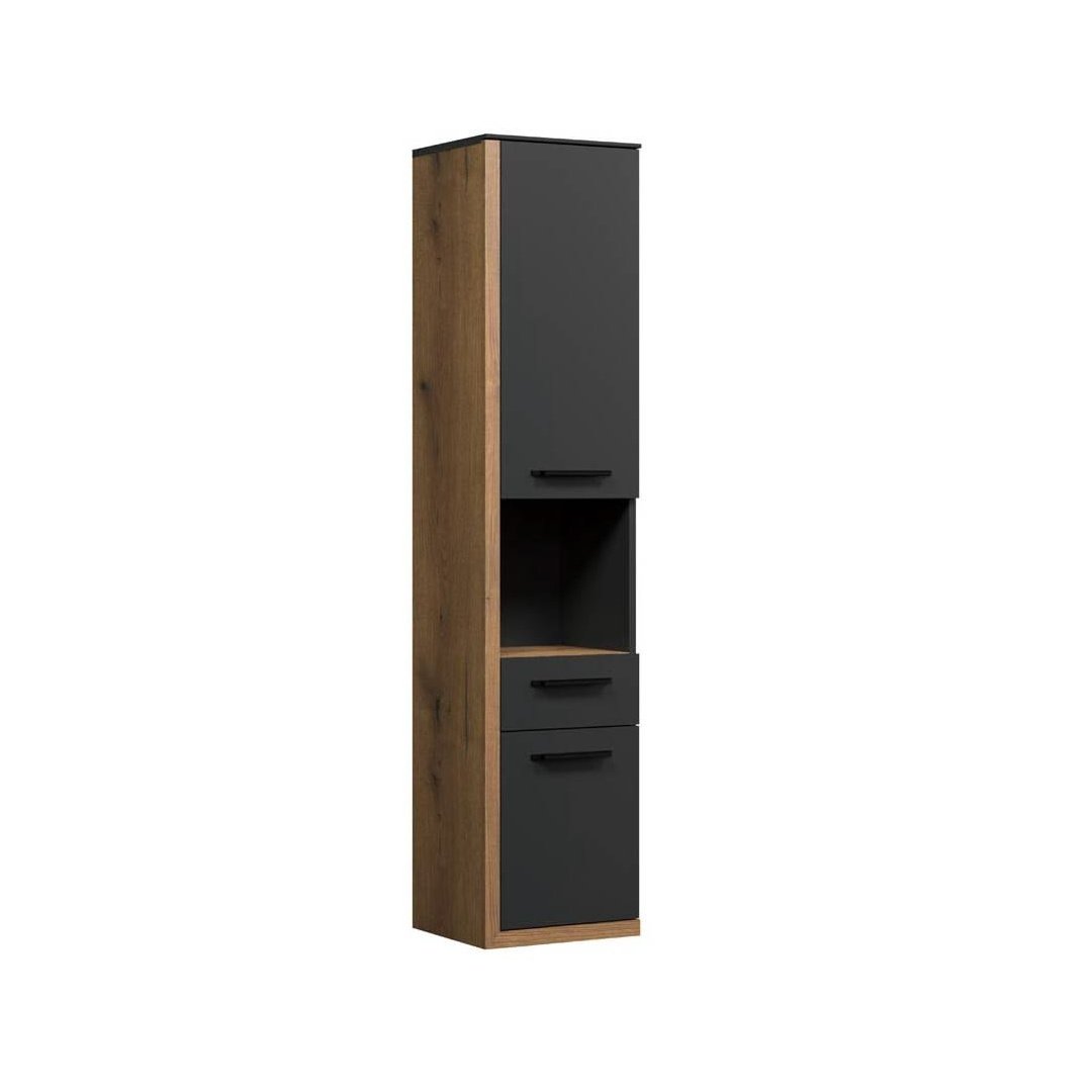 Modern Tall Storage Cabinet – Black & Oak Finish