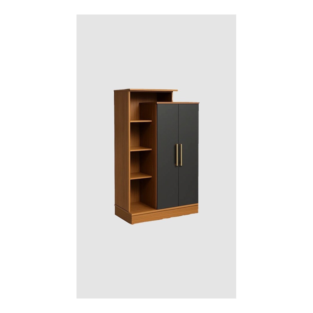 Modern Office Storage Cabinet with Open Shelves – Black & Oak Finish