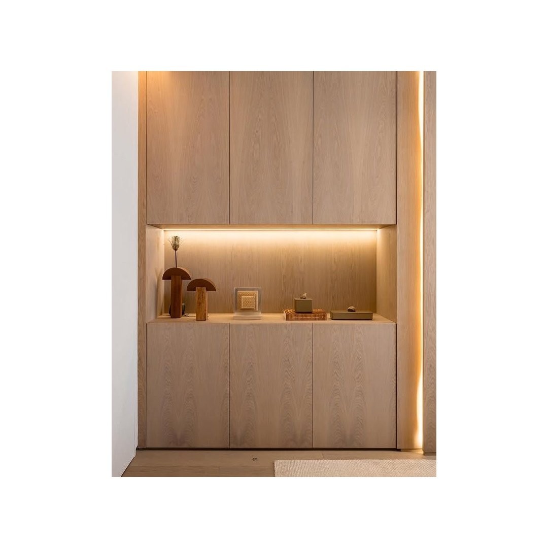 Modern Wooden Display & Storage Cabinet with LED Niche