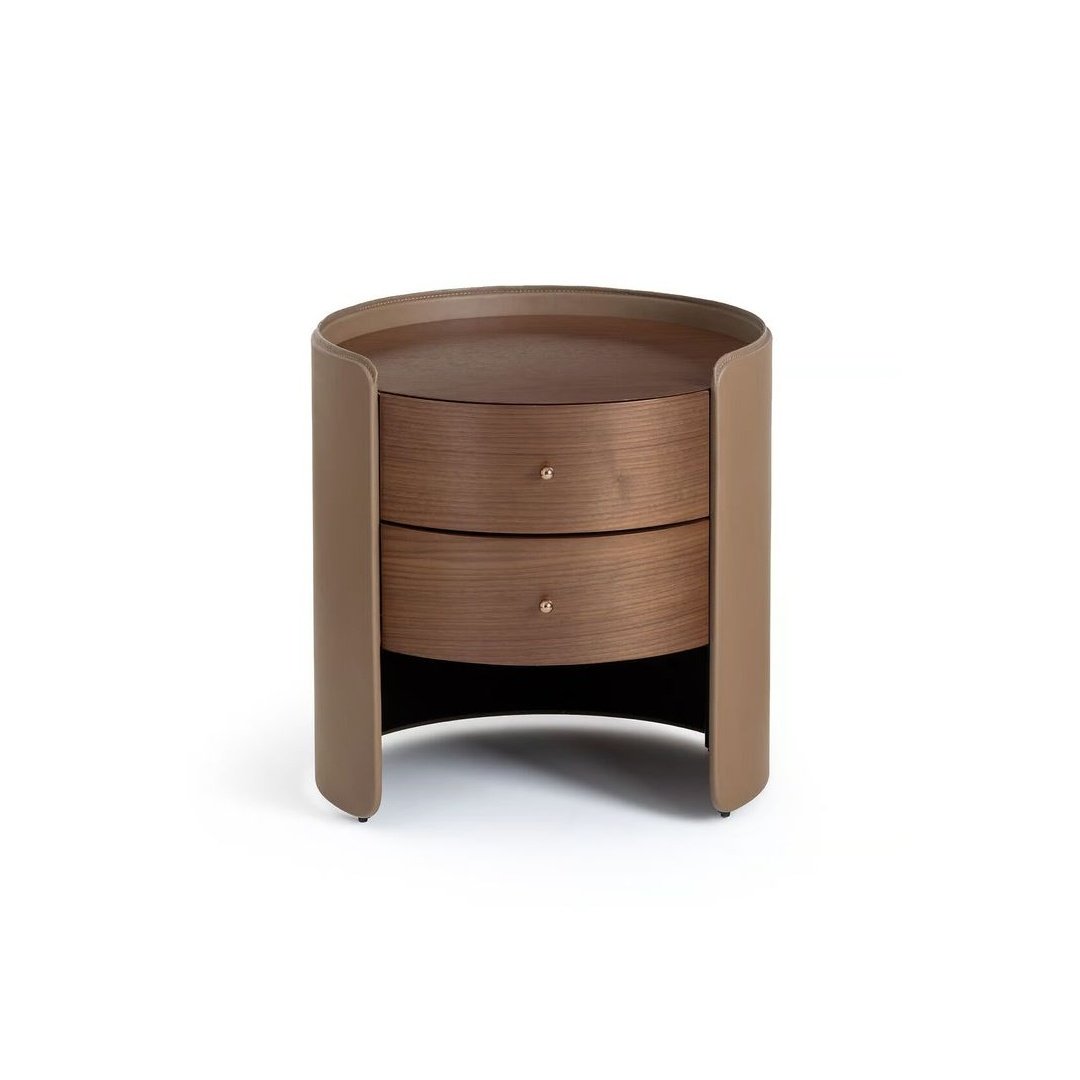 Modern Round Bedside Table with Dual Drawers