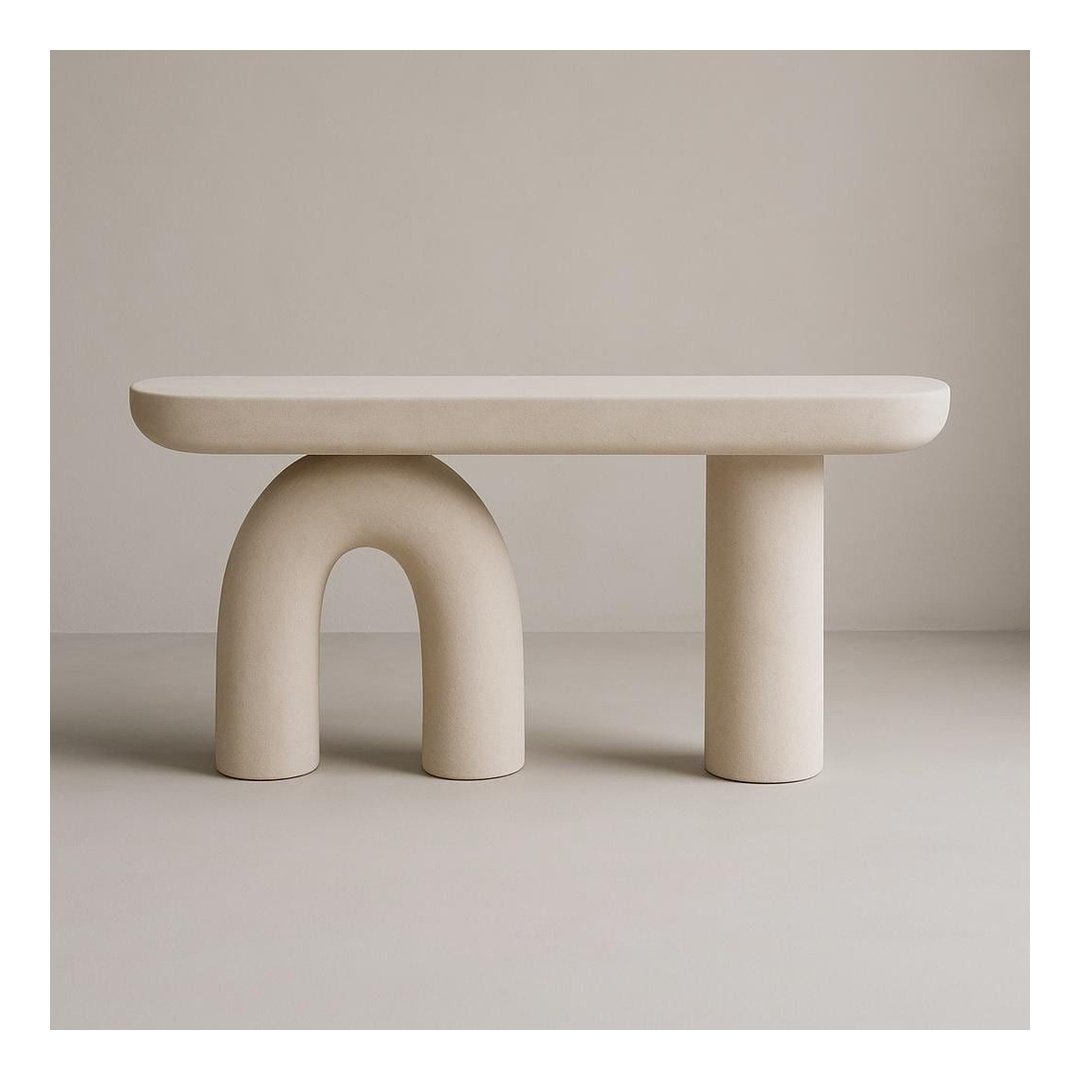 Modern Sculptural Console Table – Cream Finish