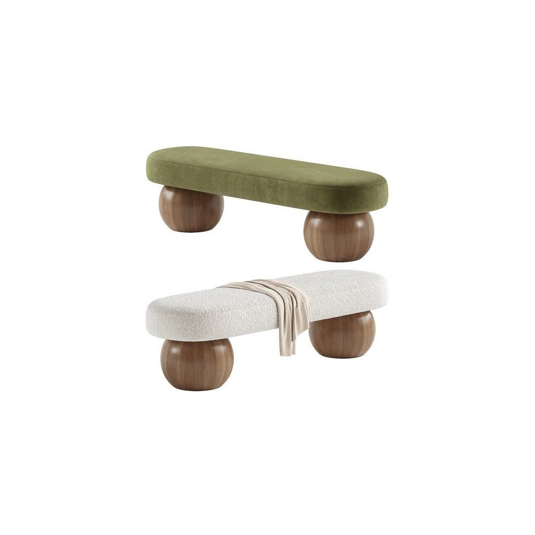 Sculptural Ball Base Upholstered Bench