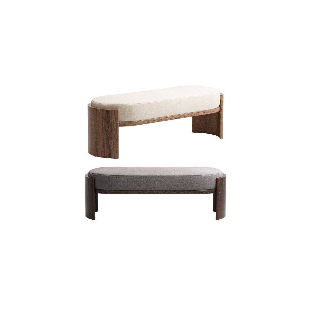 Curved Wood Upholstered Bench