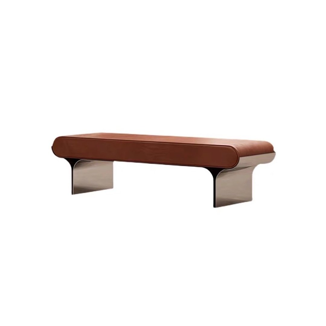 Modern Leather Bench with Sculptural Metal Base