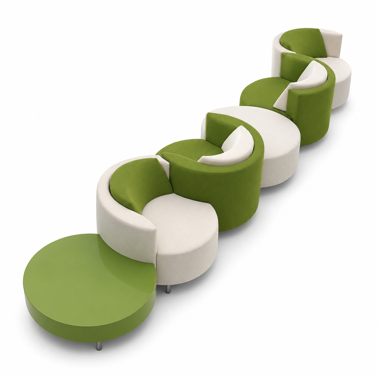 Modular Curved Lounge Seating System – Green & White