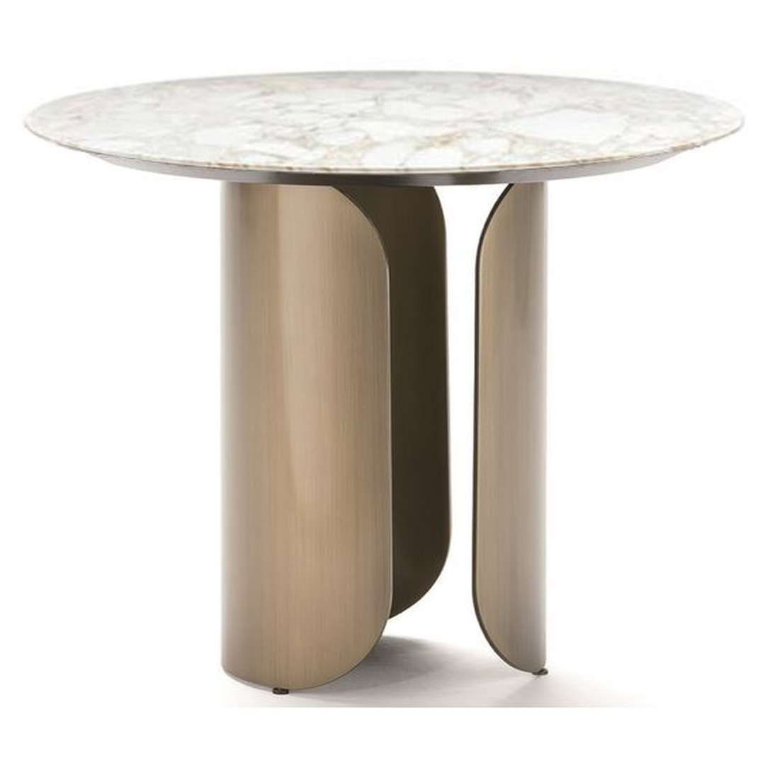 Modern Round Marble Top Table with Sculptural Pedestal Base