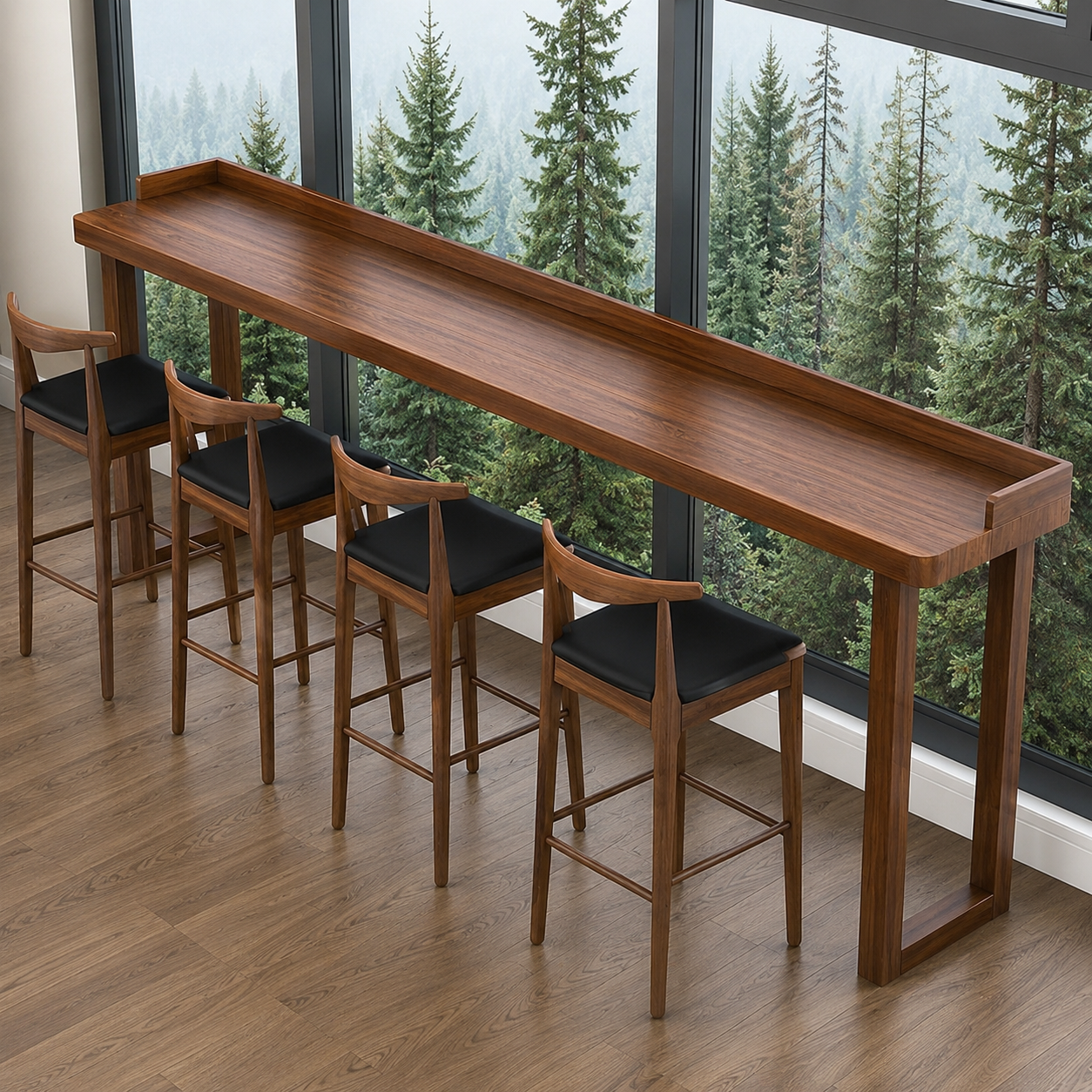 Modern Wooden Counter Height Bar Table with Raised Back Panel