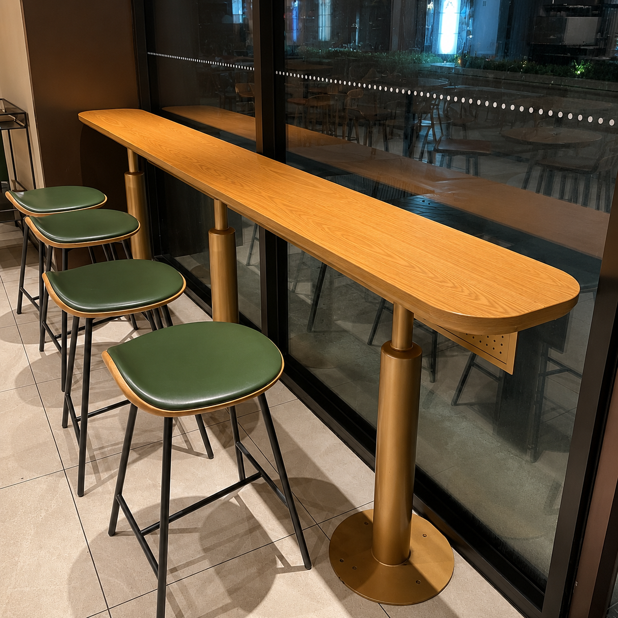 Modern Wooden Bar Counter Table with Gold Pedestal Base