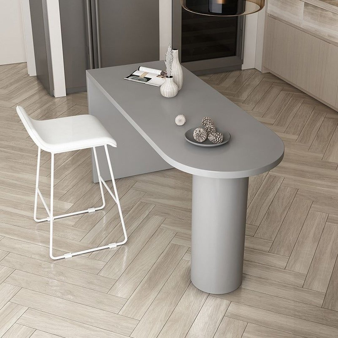 Modern Grey Counter Table with Rounded Top & Pedestal Base