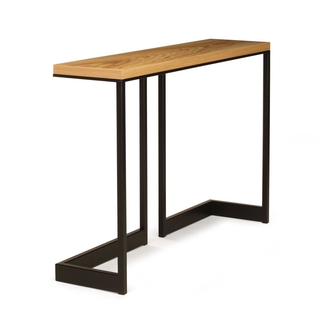 Modern Wooden Bar Table with Black Metal U-Frame Base