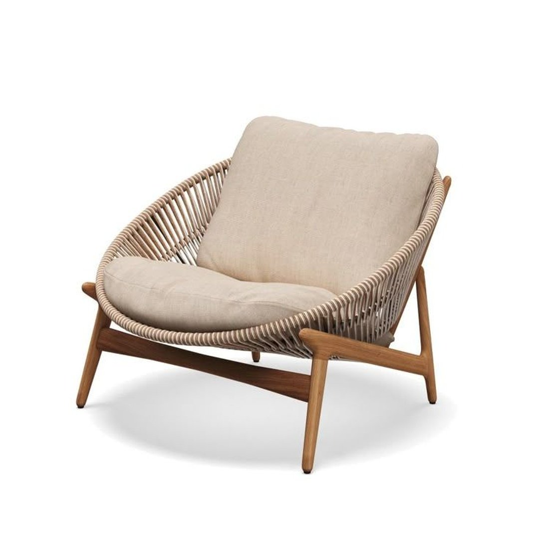 Wooden Lounge Chair with Woven Frame & Cushioned Seat