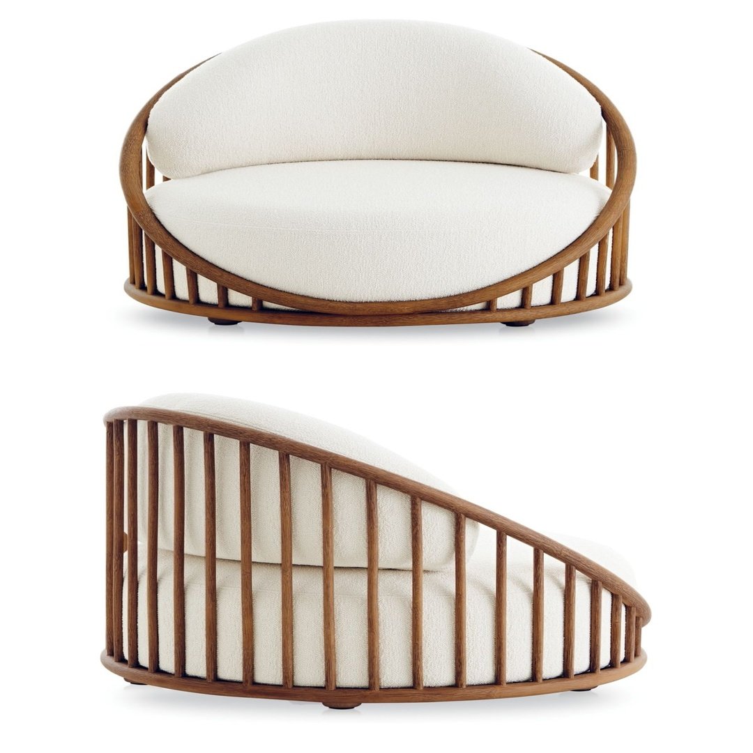 Wooden Round Lounge Chair with Cushioned Seat & Backrest