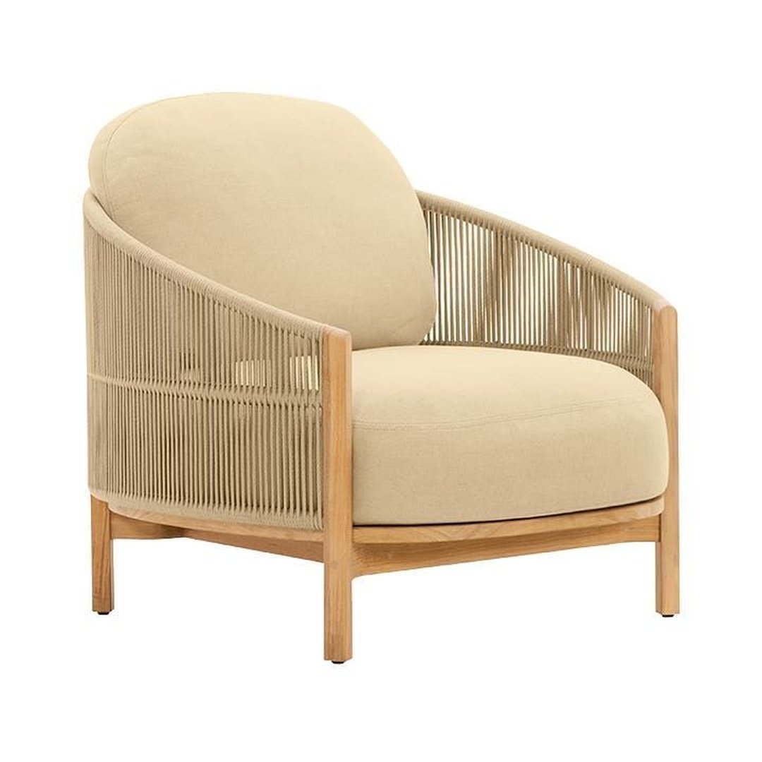 Wooden Frame Lounge Chair with Woven Sides & Cushioned Seat