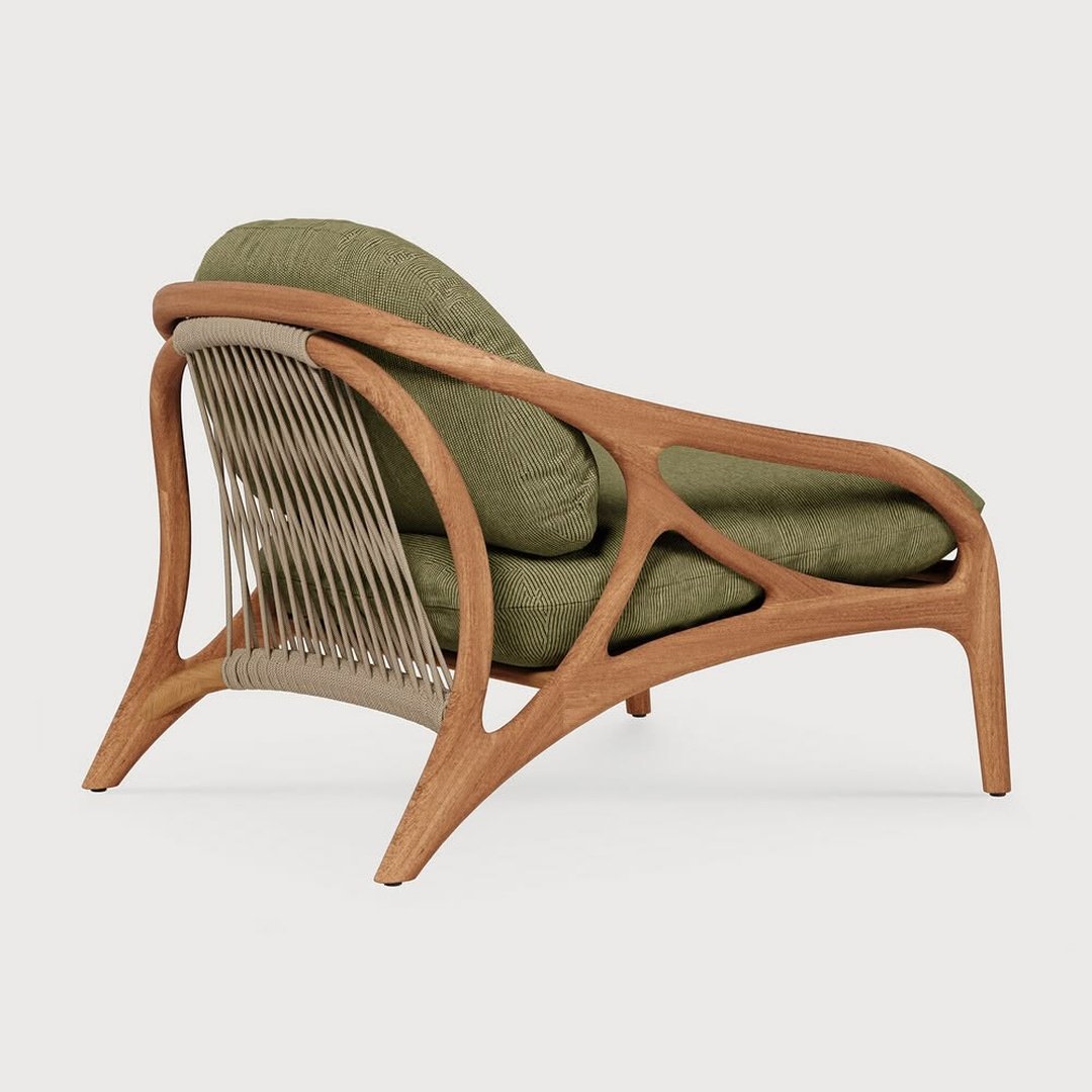 Wooden Rope Lounge Chair with Green Cushions