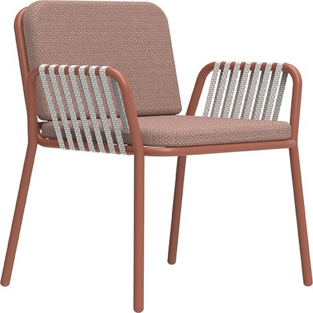 Upholstered Rope-Back Armchair with Cushioned Seat