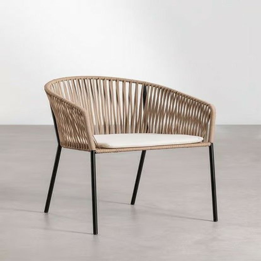 Woven Rope Dining Armchair with Cushioned Seat
