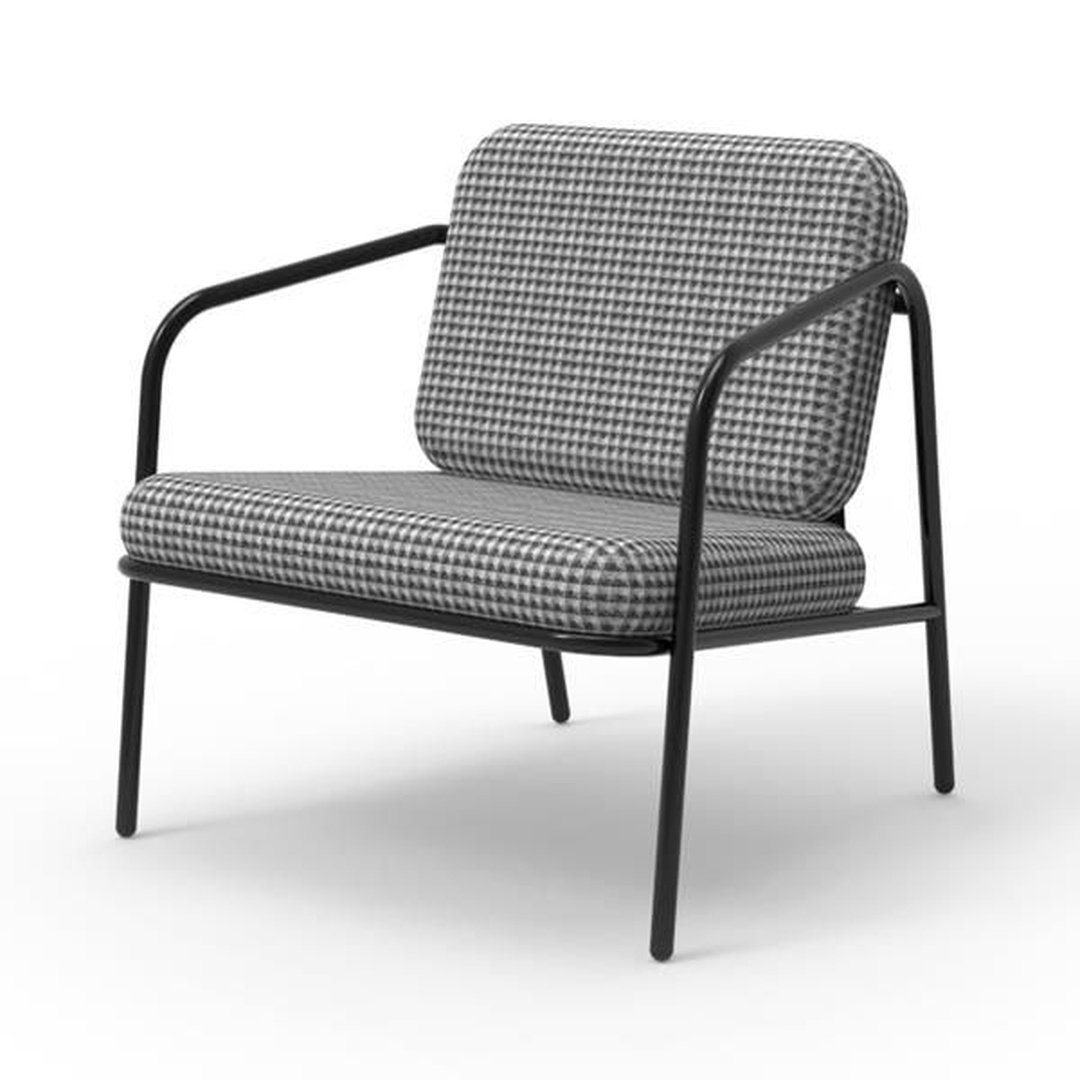 Black Metal Frame Lounge Chair with Houndstooth Cushions