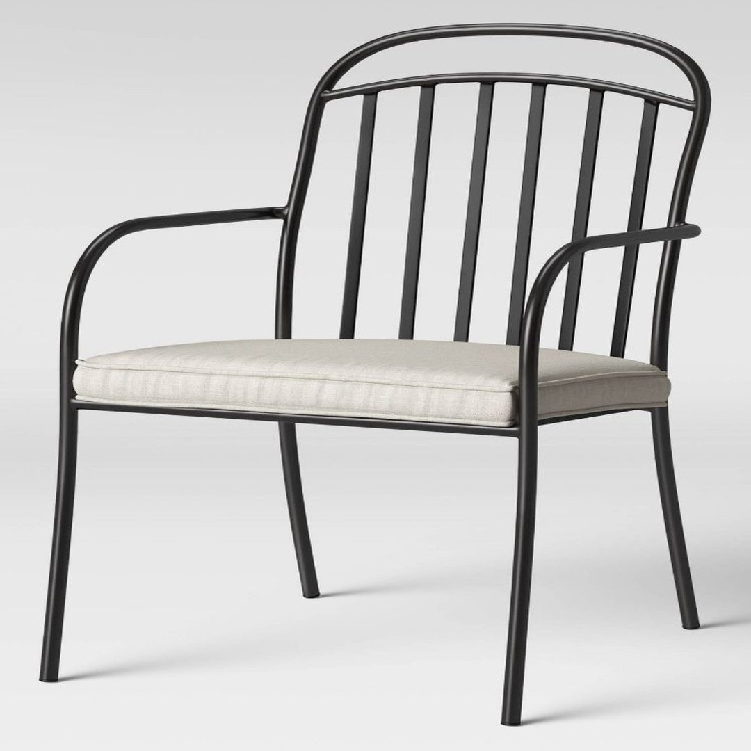 Black Metal Frame Armchair with Cushioned Seat