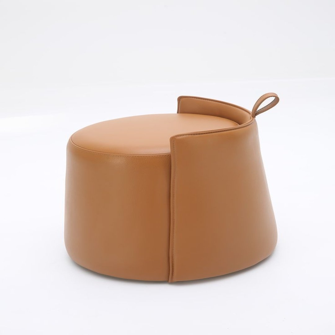 Tan Leather Compact Lounge Chair with Backrest