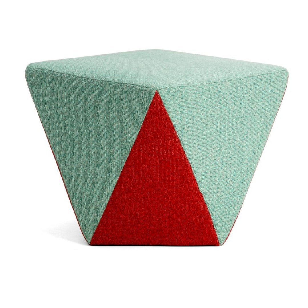 Mint Green & Red Geometric Upholstered Pouf