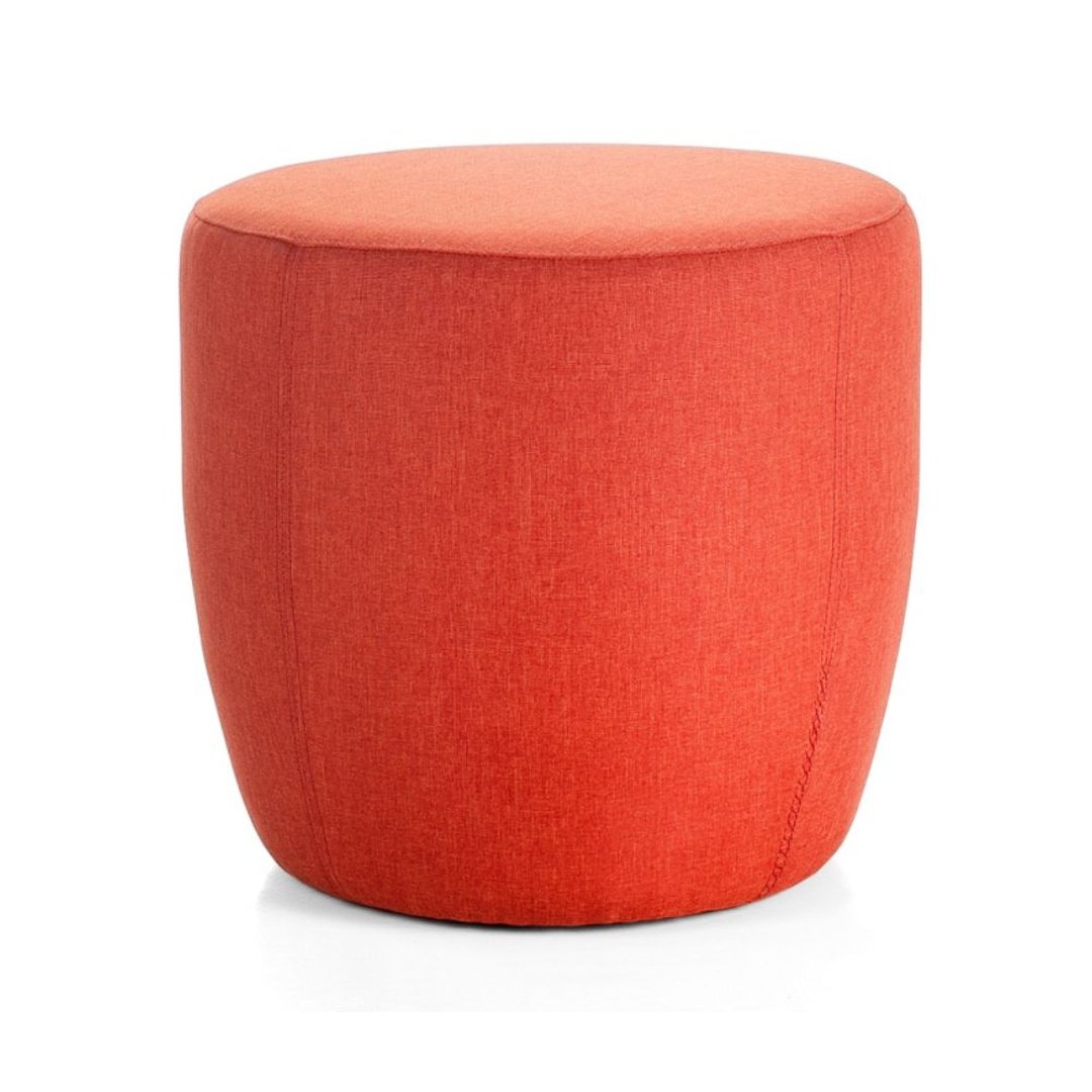 Coral Red Round Upholstered Pouf Ottoman