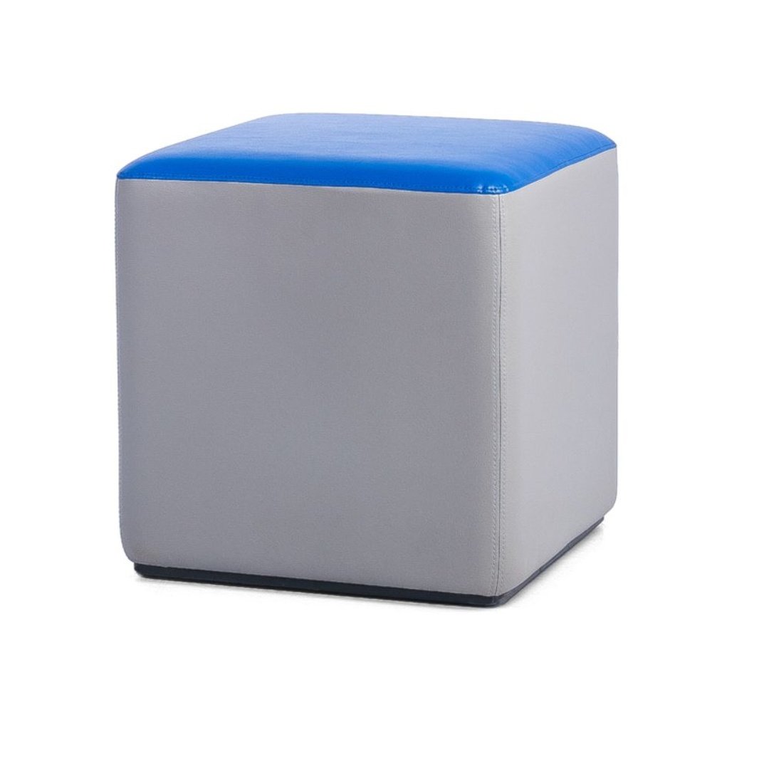 Blue Top Grey Square Upholstered Pouf Ottoman