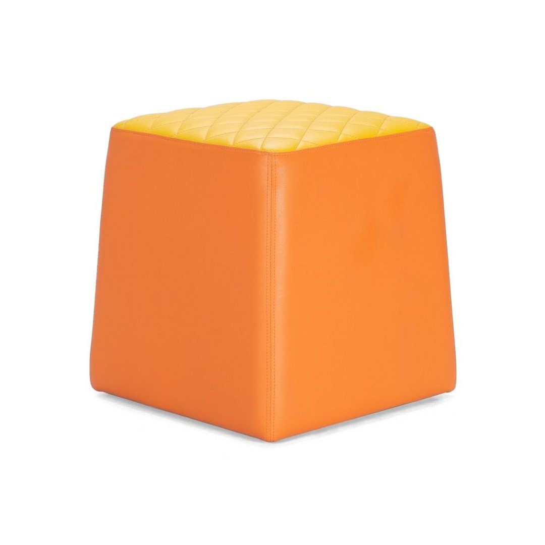 Orange Pouf with Quilted Yellow Top
