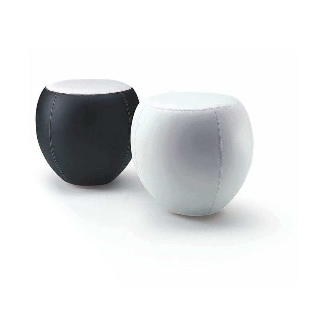 Black & White Round Upholstered Pouf Ottoman Set