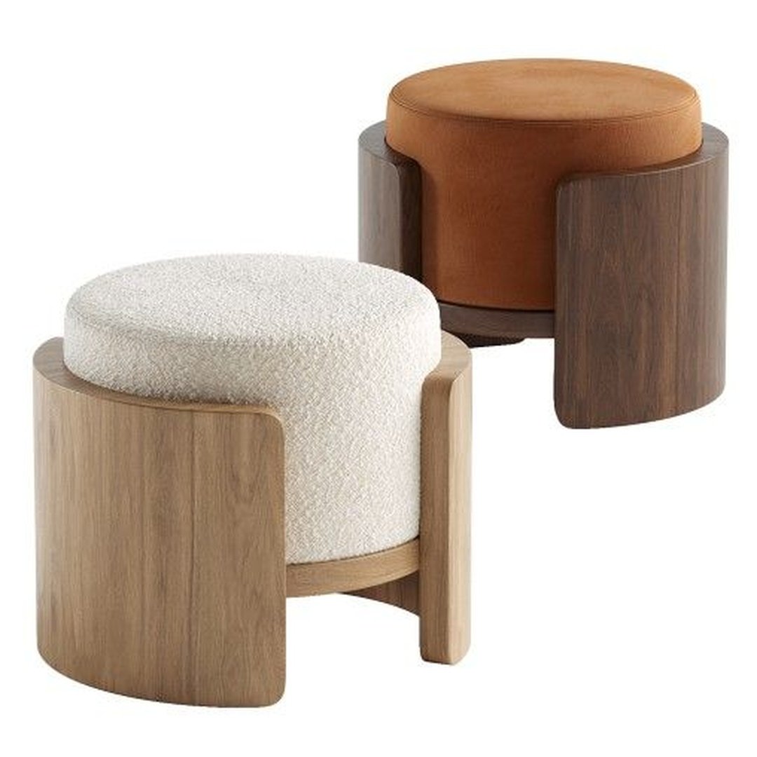 Wooden Frame Upholstered Pouf Stool Set