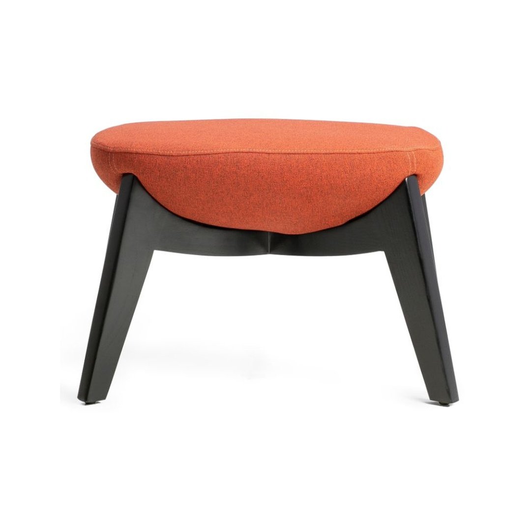 Orange Upholstered Pouf with Black Wooden Base