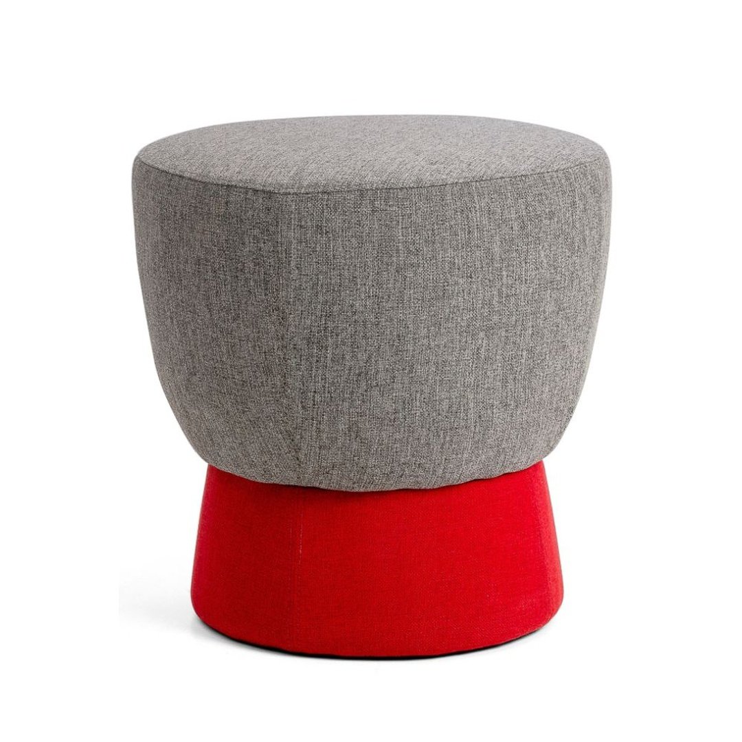 Grey & Red Round Upholstered Pouf