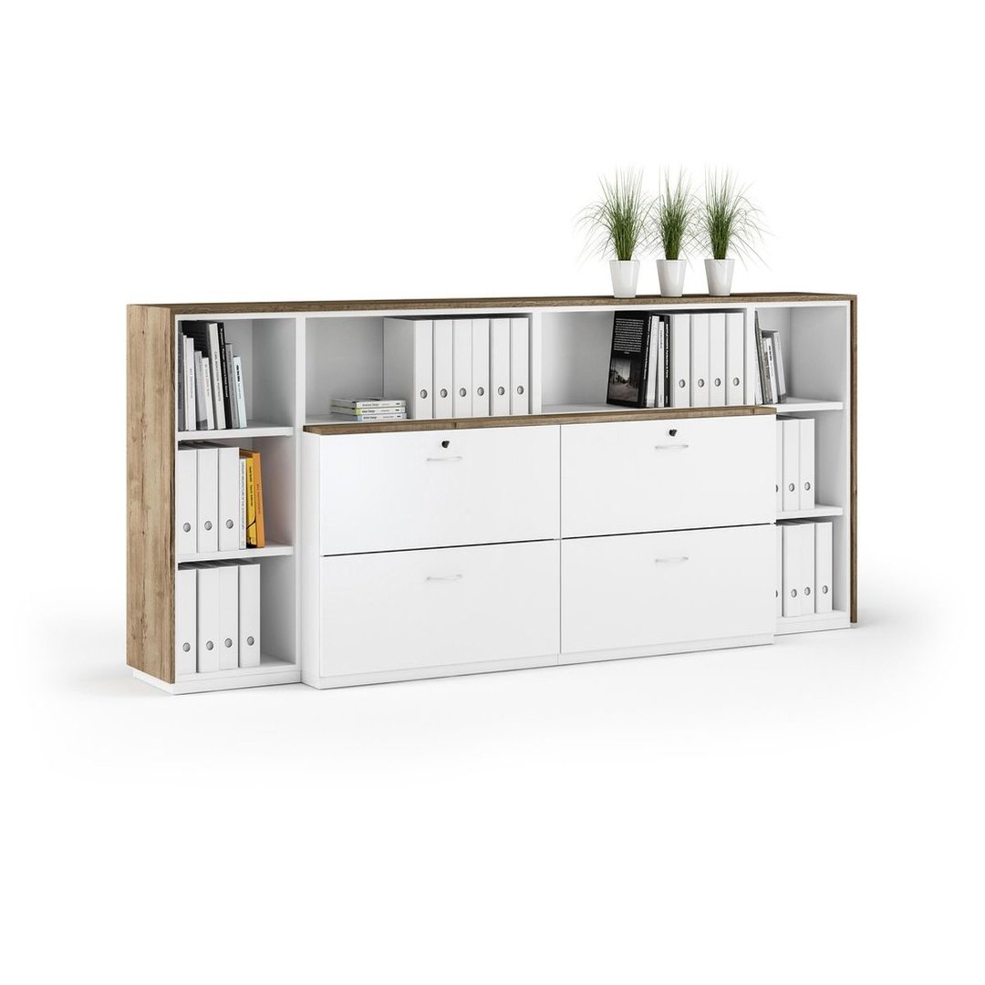 Large Modular Office Storage Cabinet with Open Shelves & Drawers
