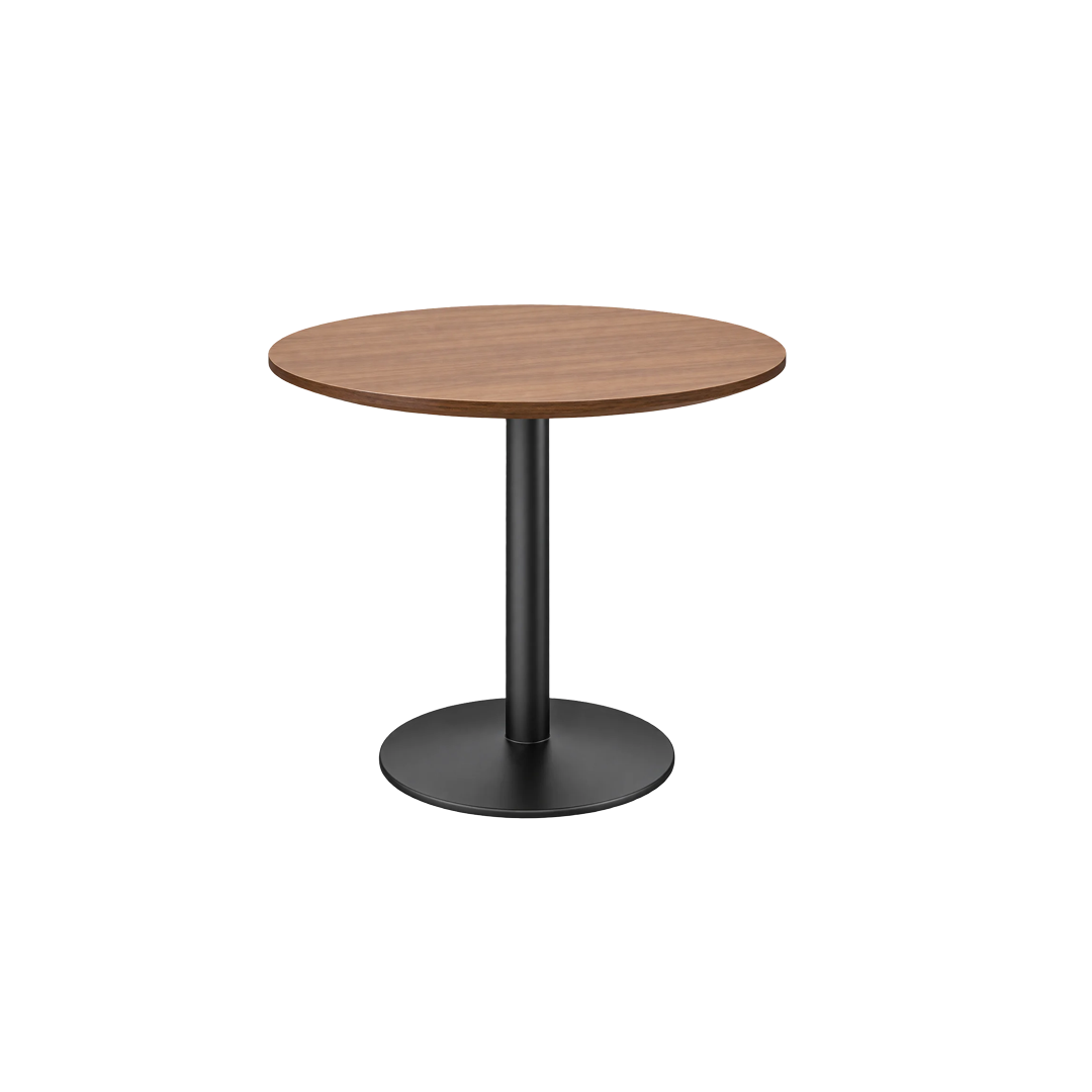 Round Wooden Table with Black Metal Base
