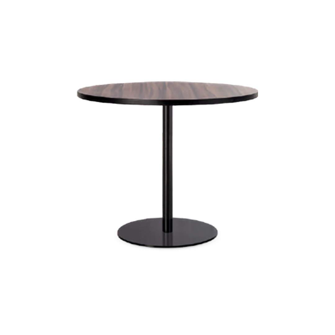 Round Wooden Table with Black Pedestal Base