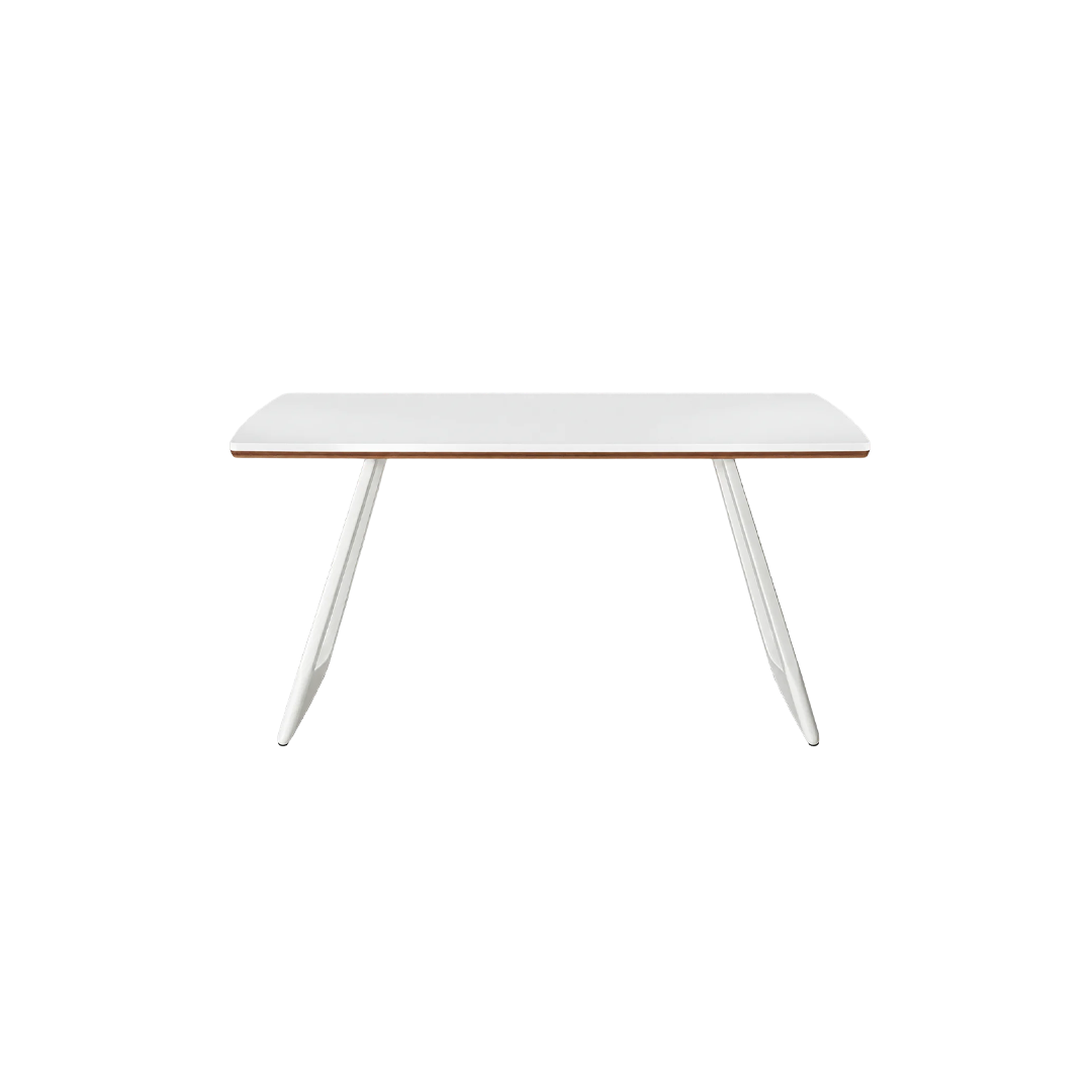 Rectangular White Table with Slanted Metal Legs