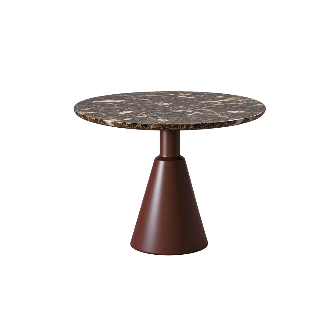 Round Marble Top Table with Tapered Brown Base