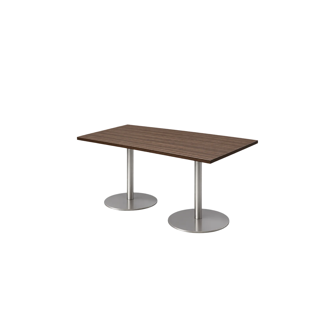 Rectangular Wooden Table with Silver Double Pedestal Base