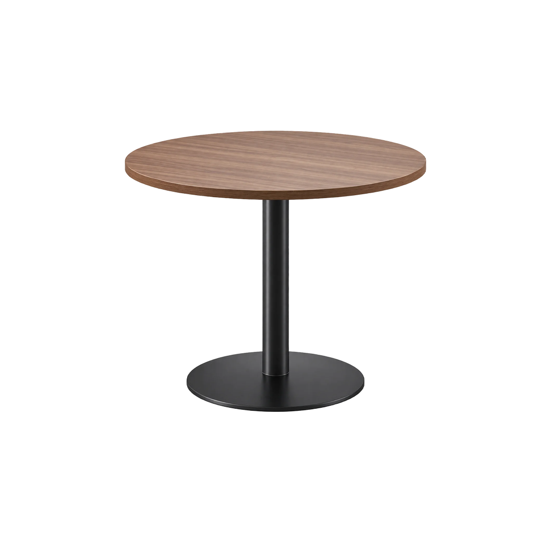 Round Wooden Table with Black Pedestal Base