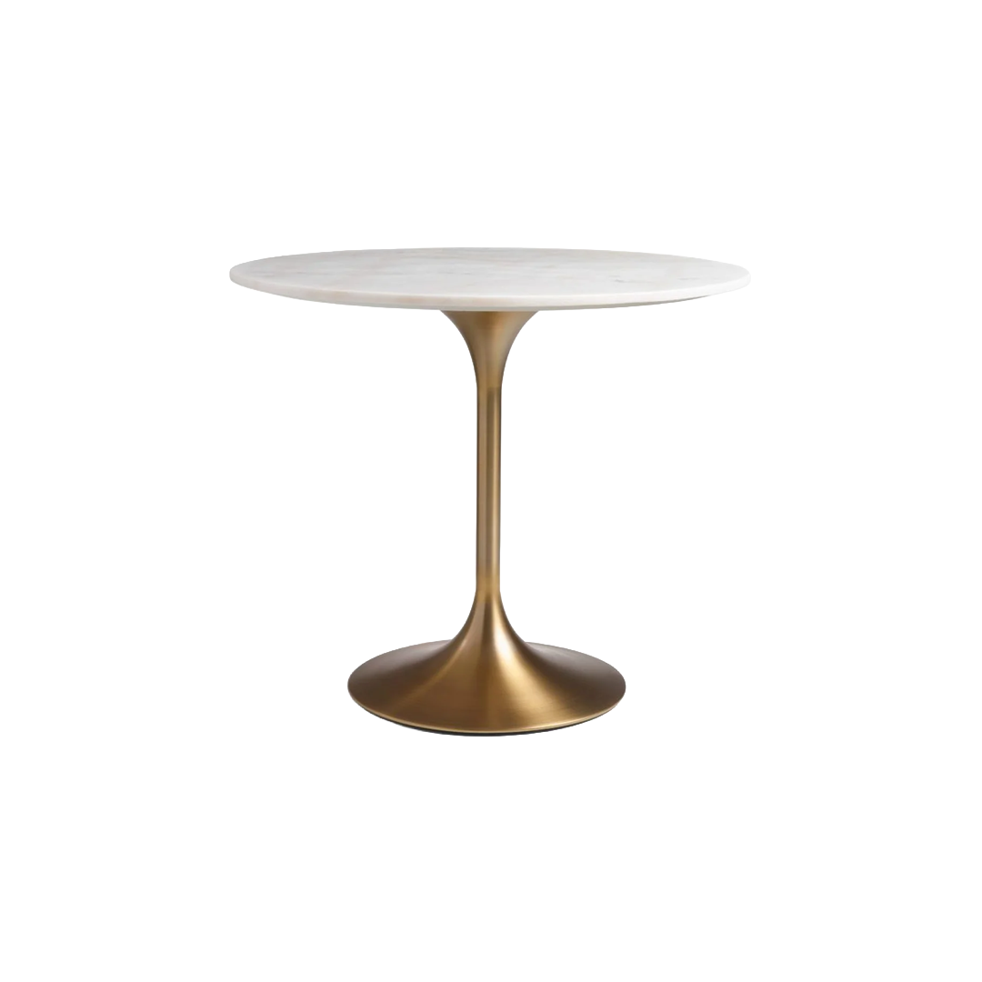 Modern Round Marble Top Dining / Café Table with Gold Pedestal Base