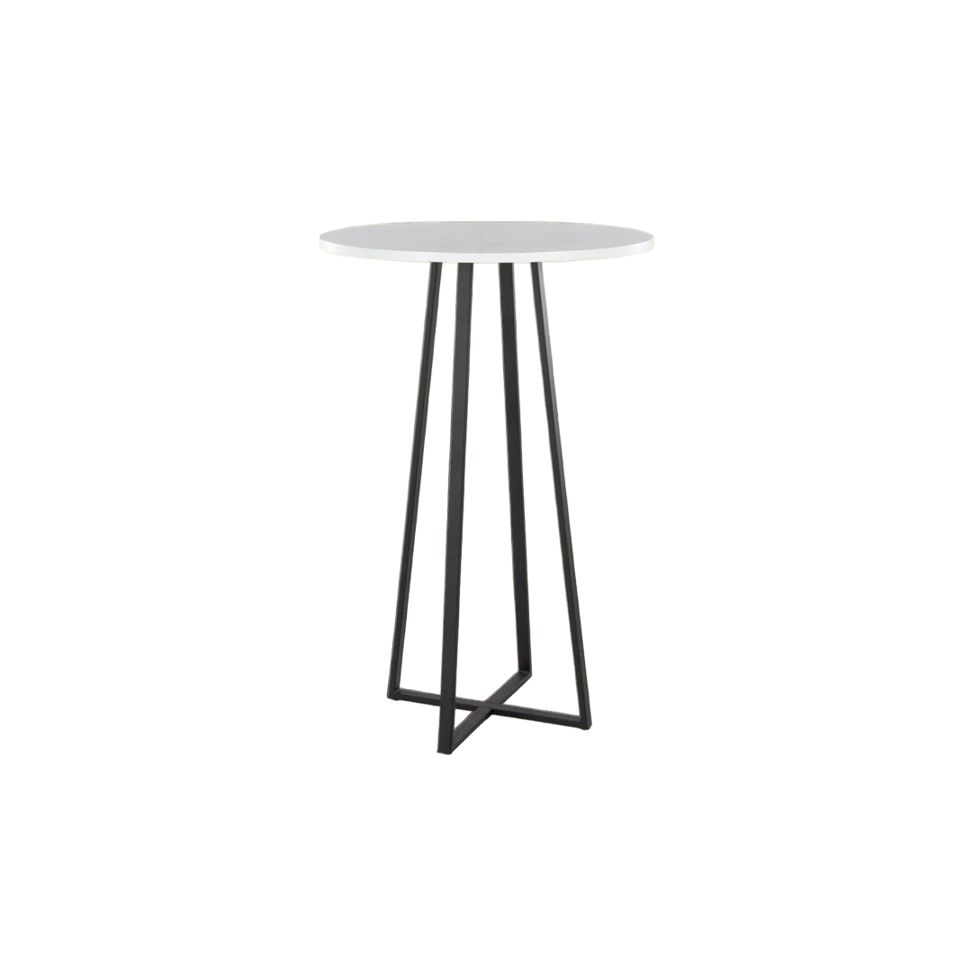 Modern Round Side Table – White Tabletop with Black Geometric Metal Frame