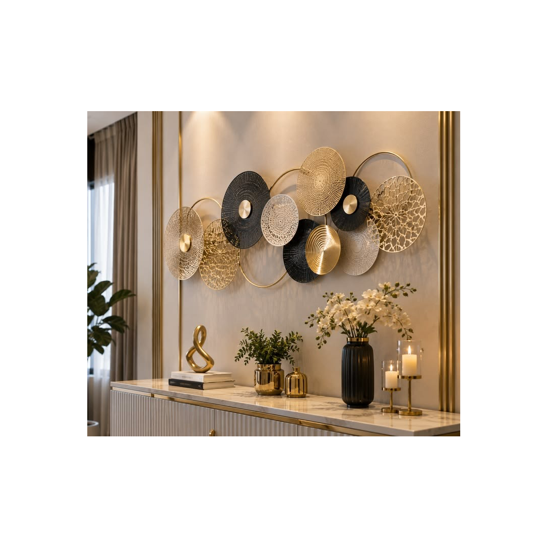 Luxury Gold & Black Abstract Circular Wall Décor