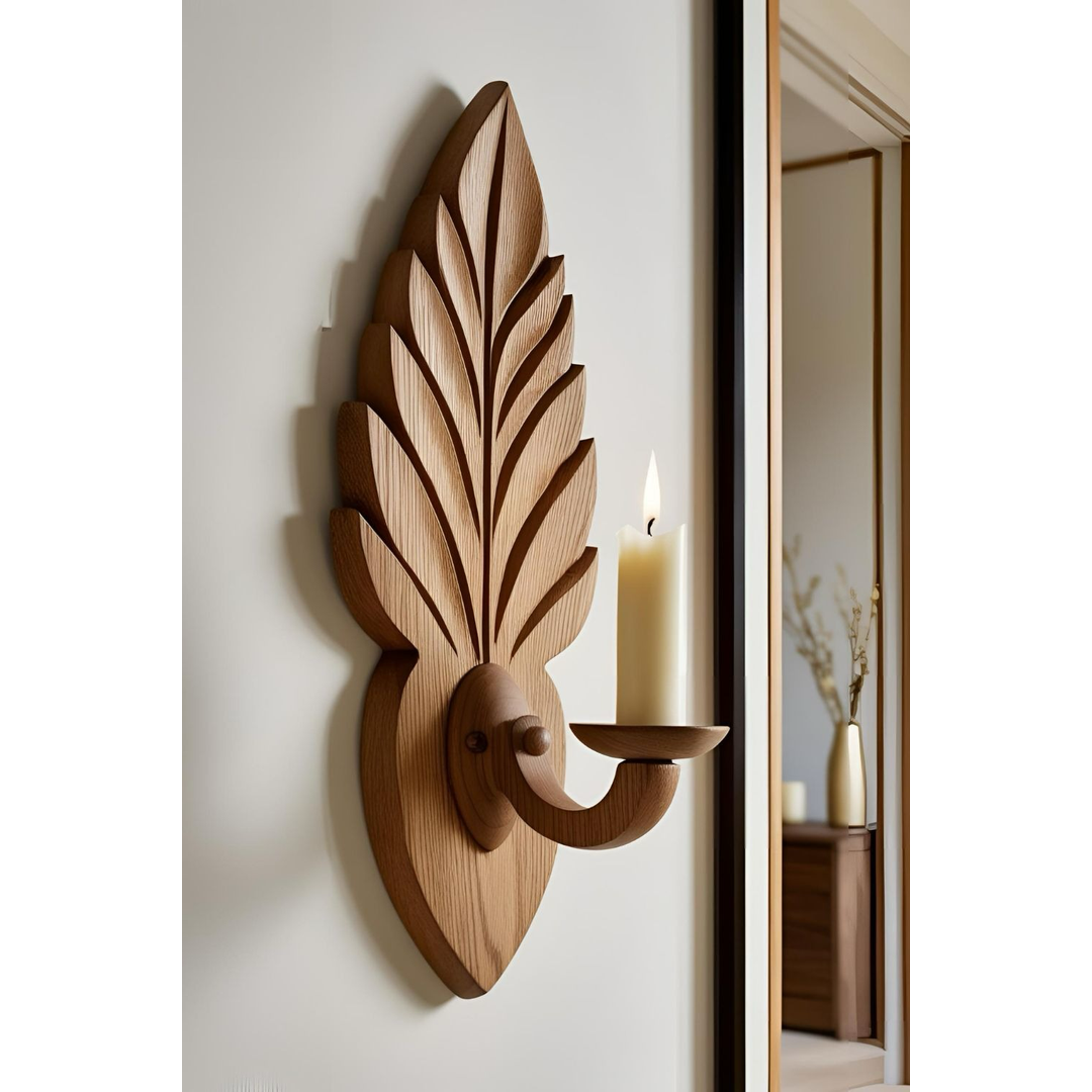 Wooden Leaf Wall-Mounted Candle Holder