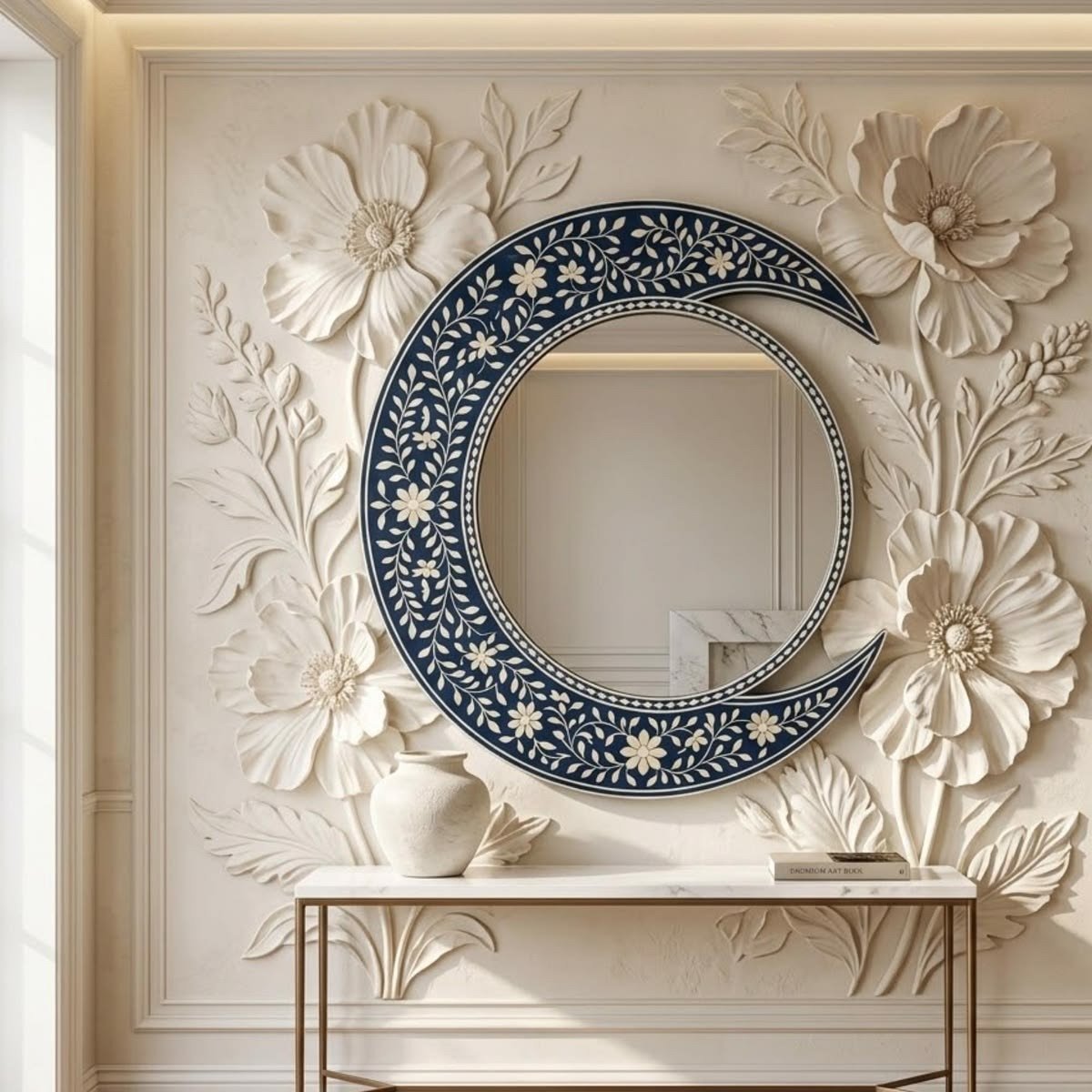 Luxury Floral Embellished Round Wall Mirror